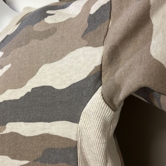 Aerie Tan Camo Crew Neck Mixed Textured Sweatshirt w/ Large Slide Slits- XS - Picture 11 of 16